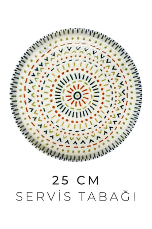 18 Parça 6 Kişilik Zen Mandalası Porselen Yemek Takımı - New Bone Yemek Seti - Justyol