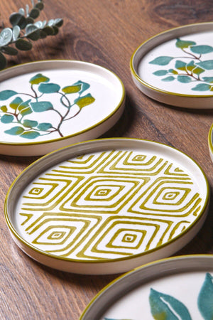 6'lı Özel Tasarım Handmade 16 cm Stackable Güz Yaprak Pasta Tabak Seti - Tatlı Tabağı Seti - Justyol