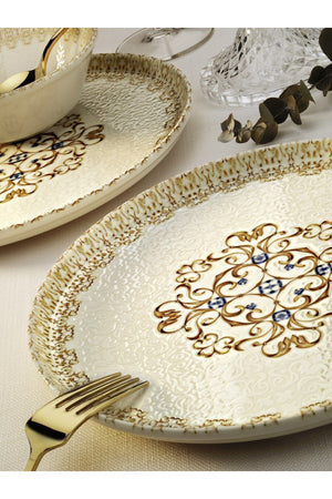 18 Parça 6 Kişilik Çiçek Valsi New Bone Porselen Yemek Takımı - Çorba Servis Yemek Tabağı Seti - Justyol