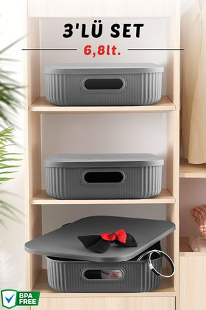 3'Lü Set Çok Amaçlı Dekoratif Düzenleyici Depolama Kutusu 6,8LT - Justyol