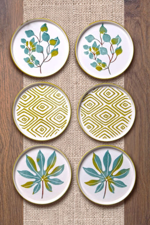 6'lı Özel Tasarım Handmade 16 cm Stackable Güz Yaprak Pasta Tabak Seti - Tatlı Tabağı Seti - Justyol