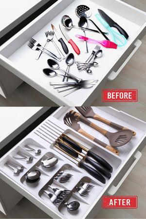 Maxi Ayarlanabilir Kayar Kızaklı Çekmece Içi Bıçaklık & Kaşıklık Beyaz - Justyol