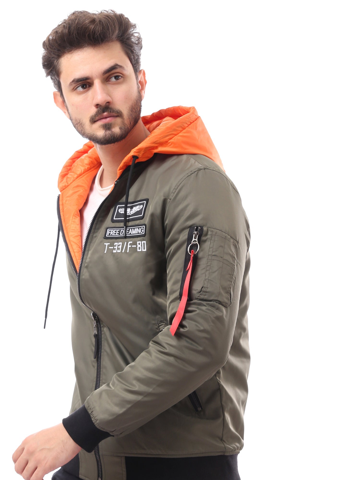 جاكيت رجالي مزود بغطاء رأس ومطبوعات عصرية -JAC24WFWP28382TM1