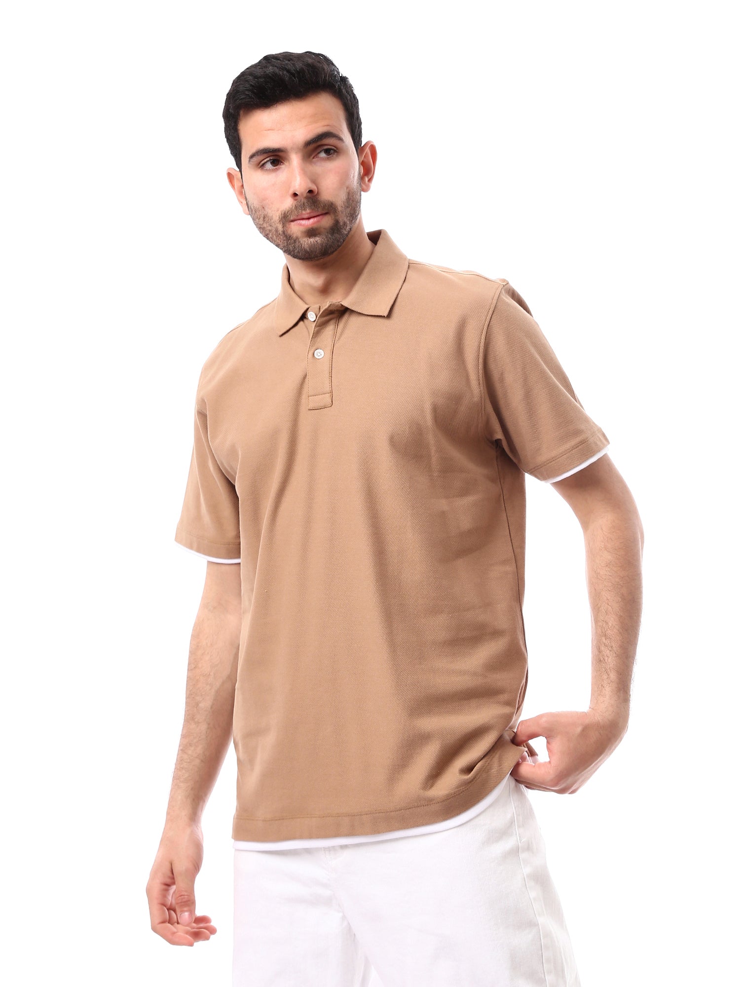 تيشيرت بولو رجالي بحواف بيضاء -POS24SBTR21813TM1