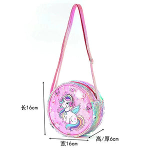Kids Accessories Summer Lovely Kids Girls Sequin Crossbody Bag 3 Colors Cartoon Printed Round Shoulder Bag with Adjustable Strap MU Group
