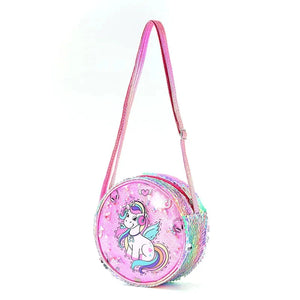 Kids Accessories Summer Lovely Kids Girls Sequin Crossbody Bag 3 Colors Cartoon Printed Round Shoulder Bag with Adjustable Strap MU Group
