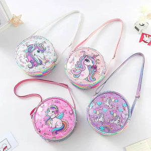 Kids Accessories Summer Lovely Kids Girls Sequin Crossbody Bag 3 Colors Cartoon Printed Round Shoulder Bag with Adjustable Strap MU Group