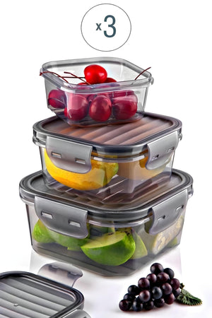 3'lü Tam Vakumlu Kilitlli Erzak Saklama Kabı Seti - hava Geçirmez (400ml+800ml+1400ml) Sızdırmaz - Justyol