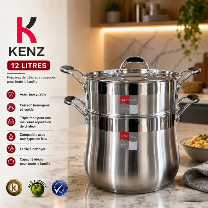 Kenz Couscoussier 12L en Acier Inoxydable Triple Fond