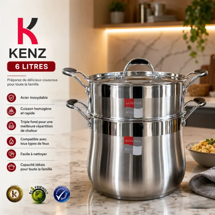 Kenz Couscoussier 6L en Acier Inoxydable Triple Fond