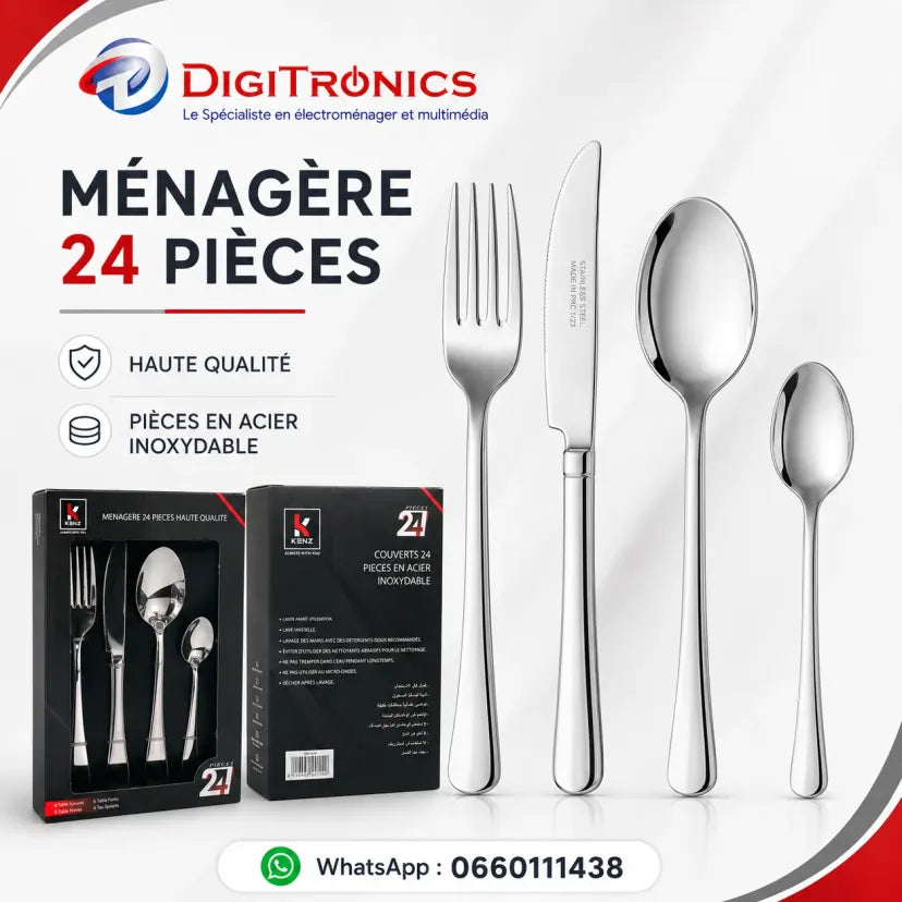 Kenz Ménagère 24 Pièces en Acier Inoxydable Haute Qualité pour 6 Personnes