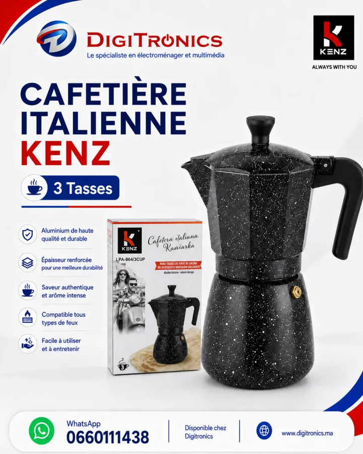 Kenz Cafetière Italienne 3 Tasses Effet Pierre