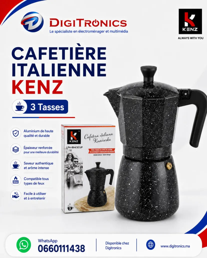 Kenz Cafetière Italienne 3 Tasses Effet Pierre