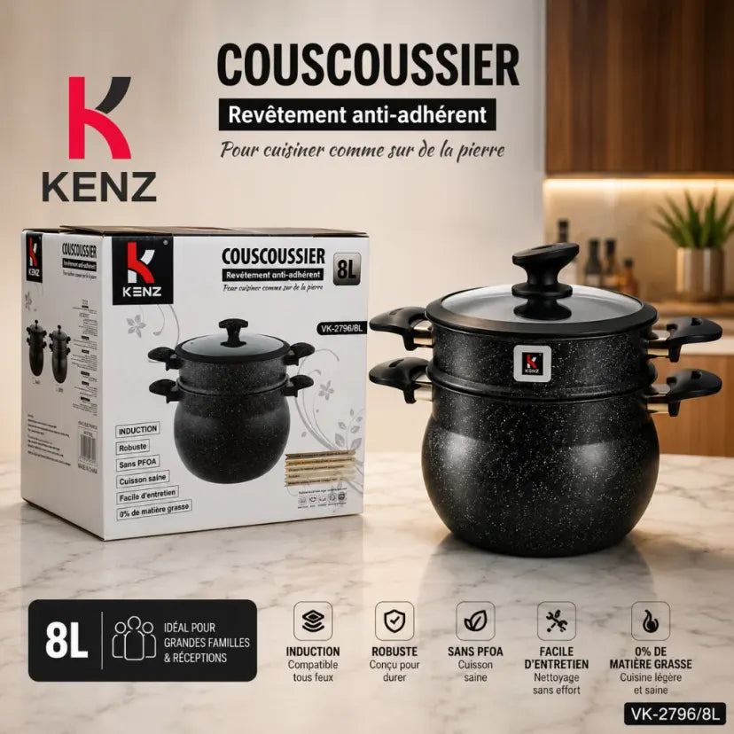 Kenz Couscoussier 8L Revêtement Antiadhérent Effet Pierre