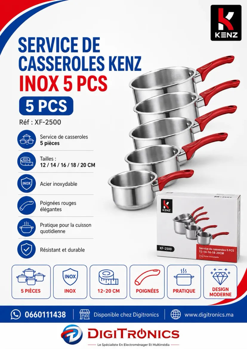 Kenz 5 Casseroles en Acier Inoxydable Manches Ergonomiques