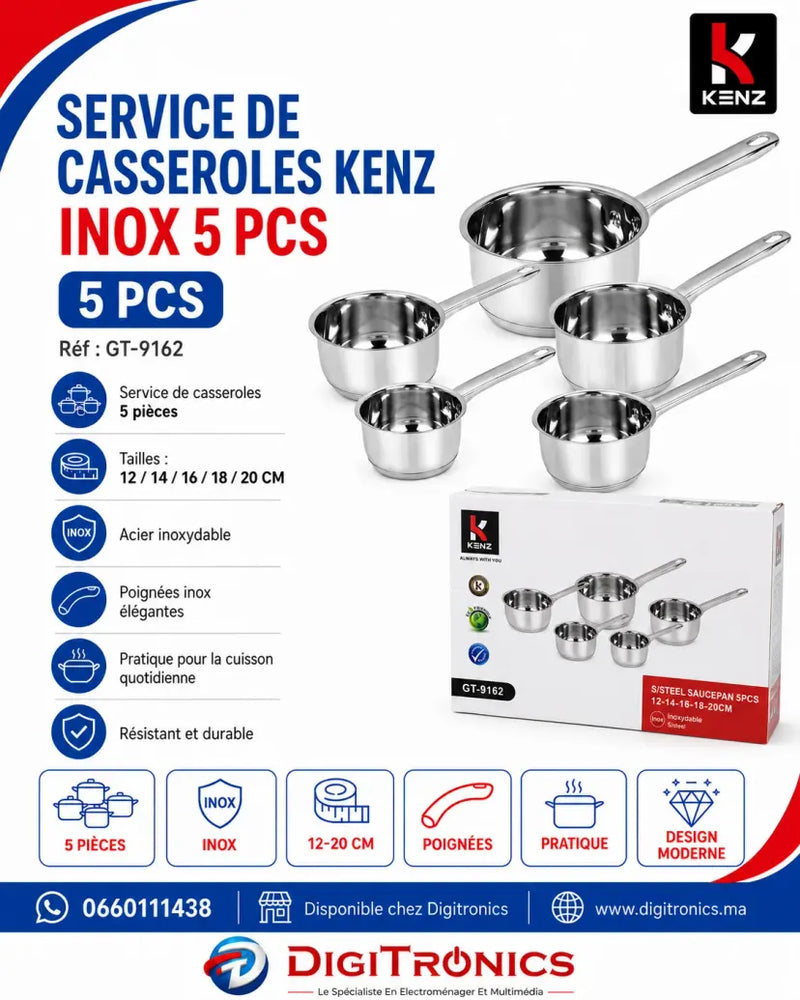 Kenz Set de 5 Casseroles en Acier Inoxydable