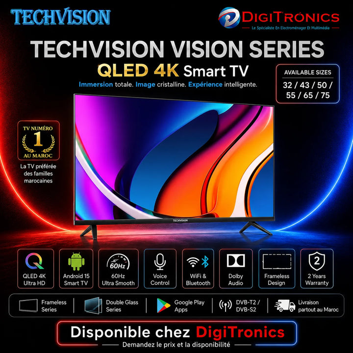 Téléviseur QLED 43" FHD Frameless Android 15 Vision Series (TV-F43-001)