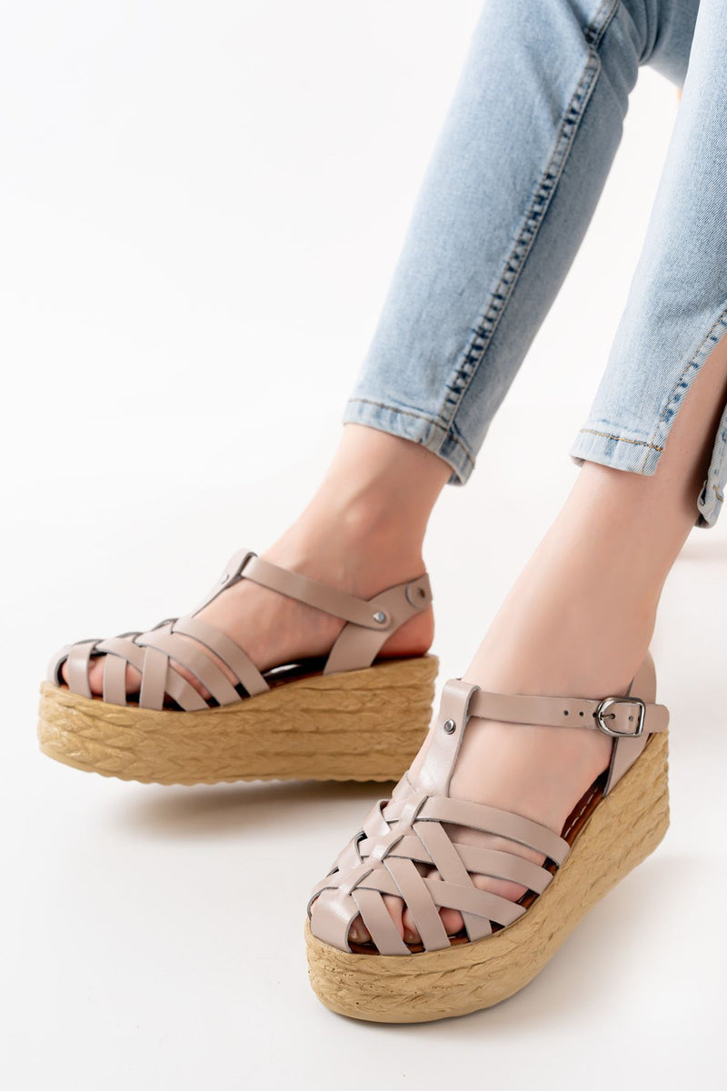Sandales Compensées Femme en Cuir Véritable Orthopédiques 7 cm
