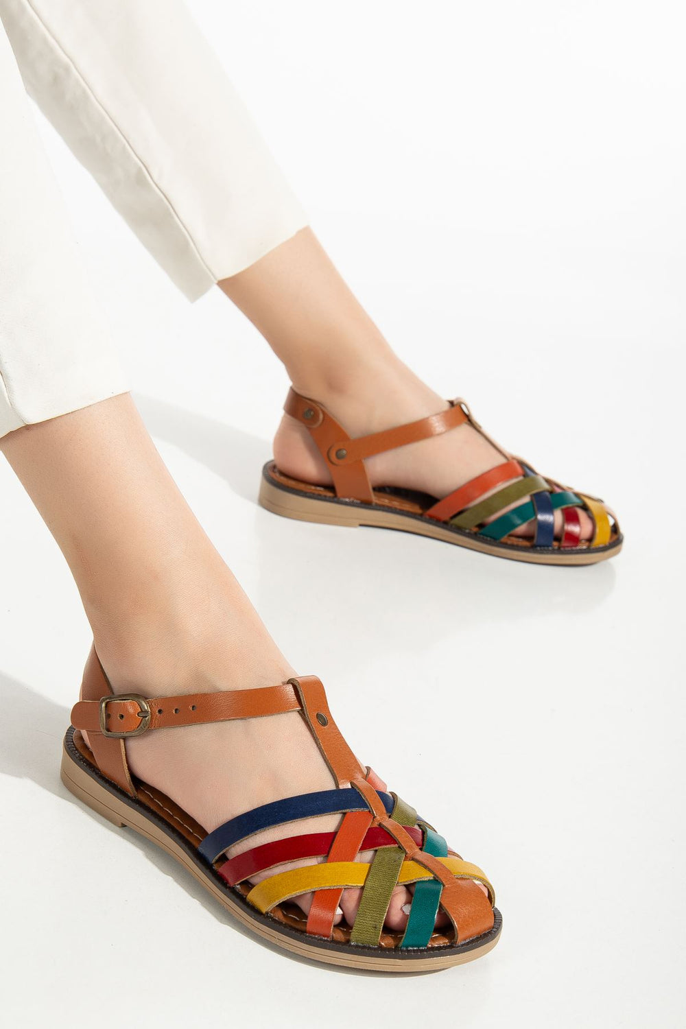 205-02 Sandales orthopédiques femme en cuir véritable marron