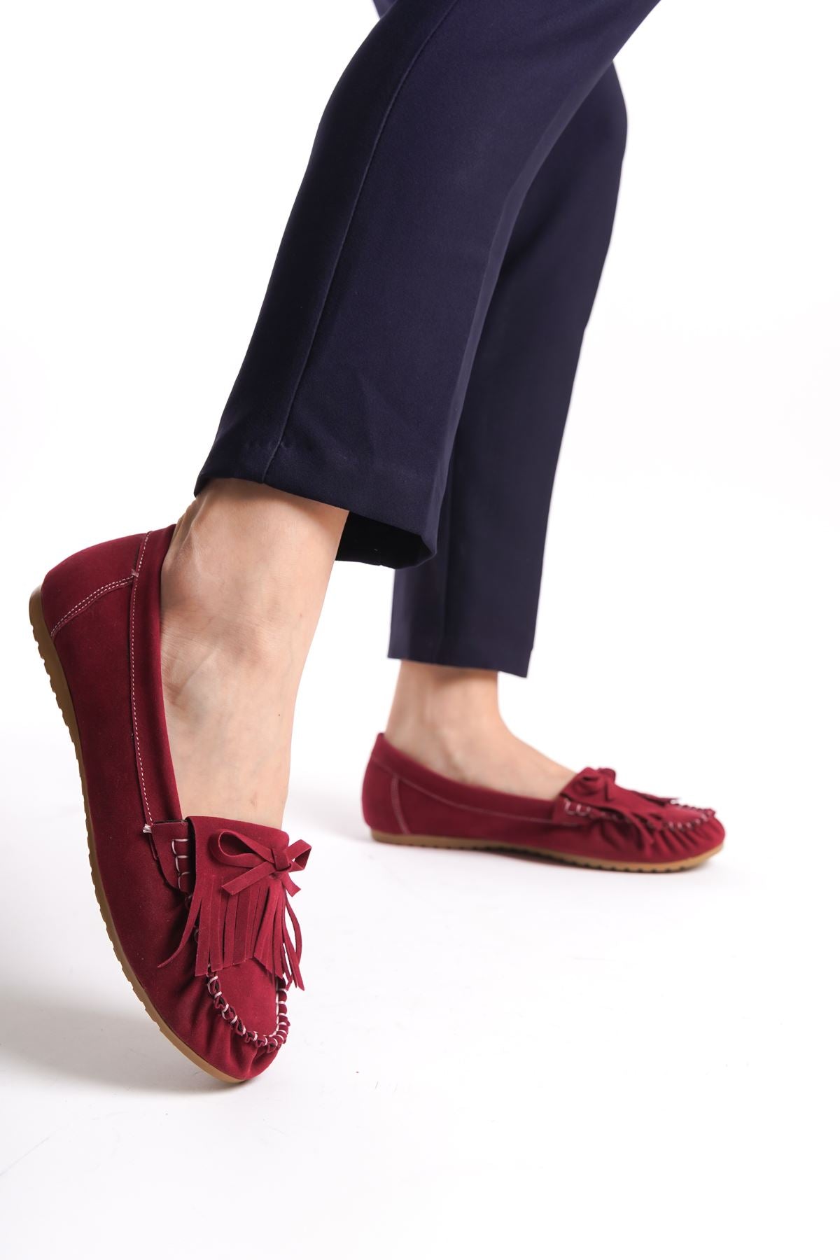 ps - 100süet püsküllü günlük kadin babet - Justyol