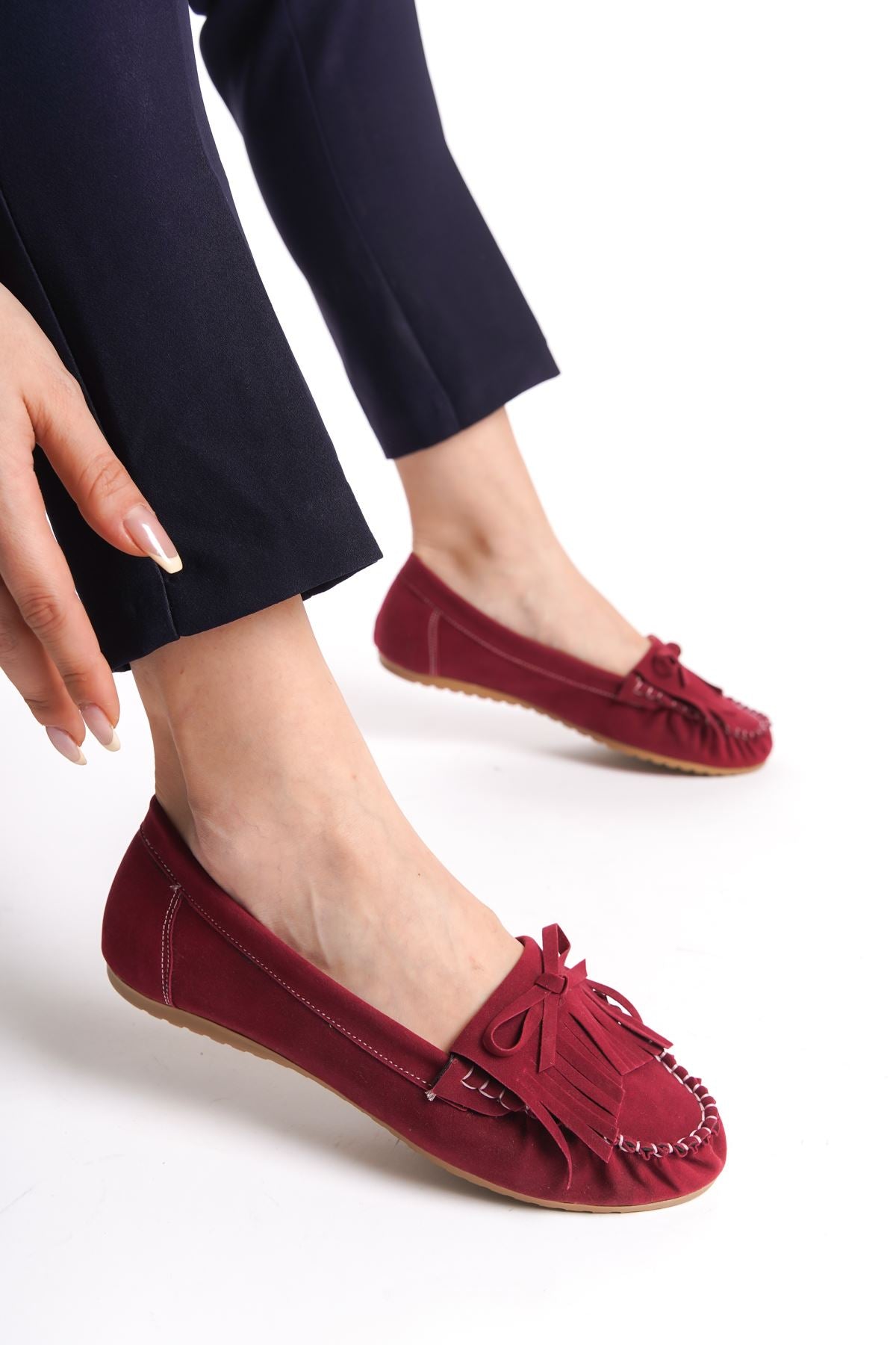 ps - 100süet püsküllü günlük kadin babet - Justyol