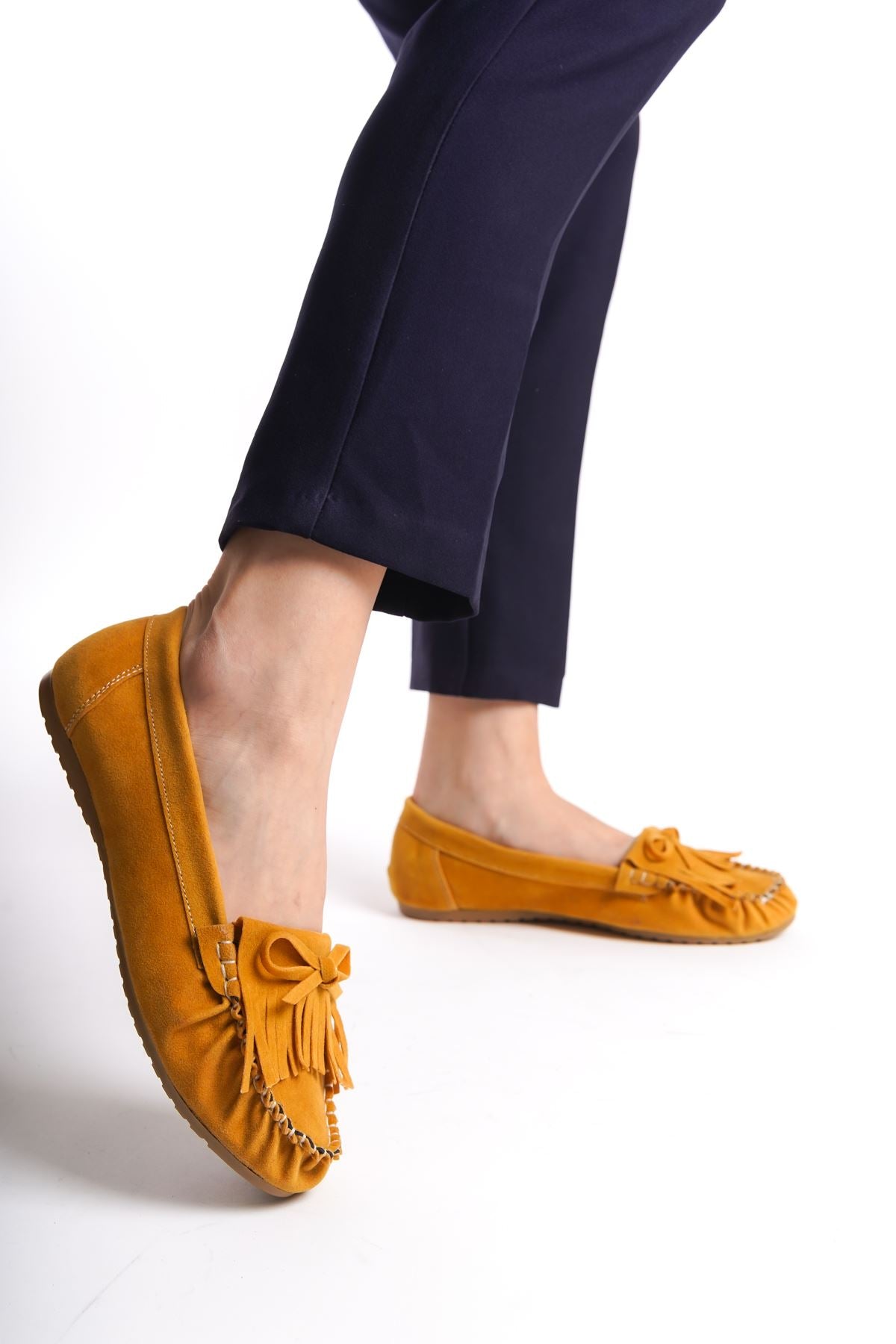 ps - 100süet püsküllü günlük kadin babet - Justyol