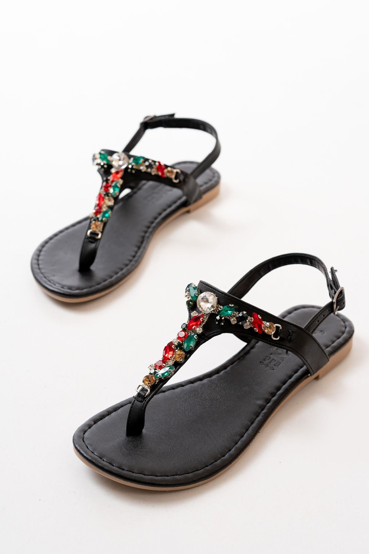 152 - 1110multi taşli parmak arasi kadin sandalet - Justyol