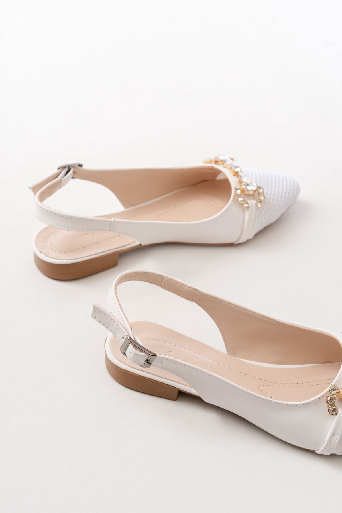 inf - 120günlük fileli taş aksesuarli kadin babet - Justyol