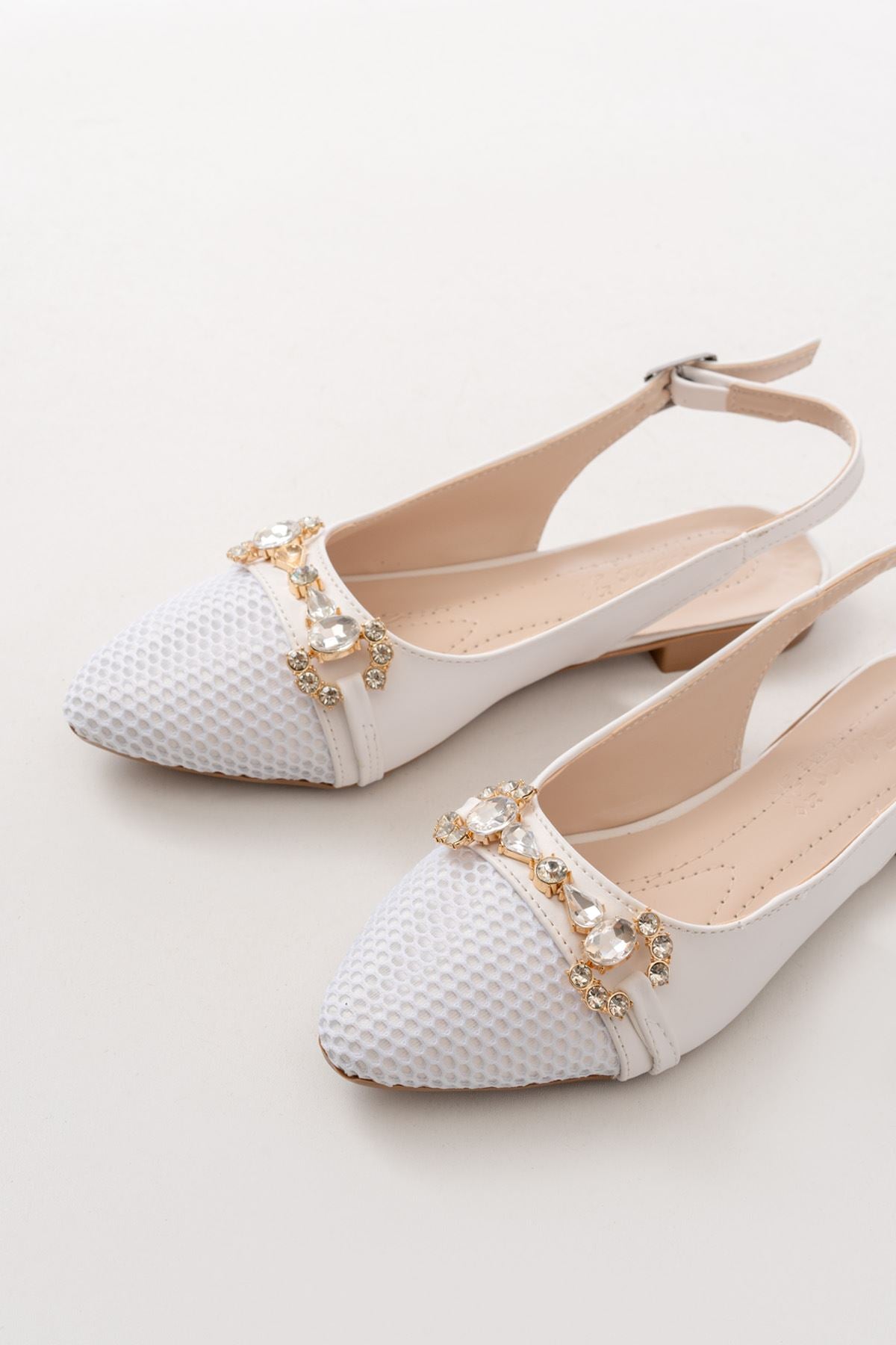 inf - 120günlük fileli taş aksesuarli kadin babet - Justyol