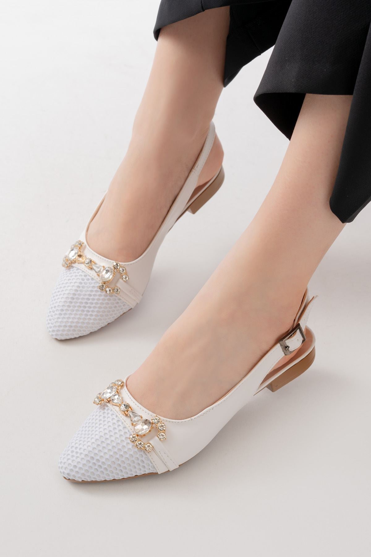 inf - 120günlük fileli taş aksesuarli kadin babet - Justyol