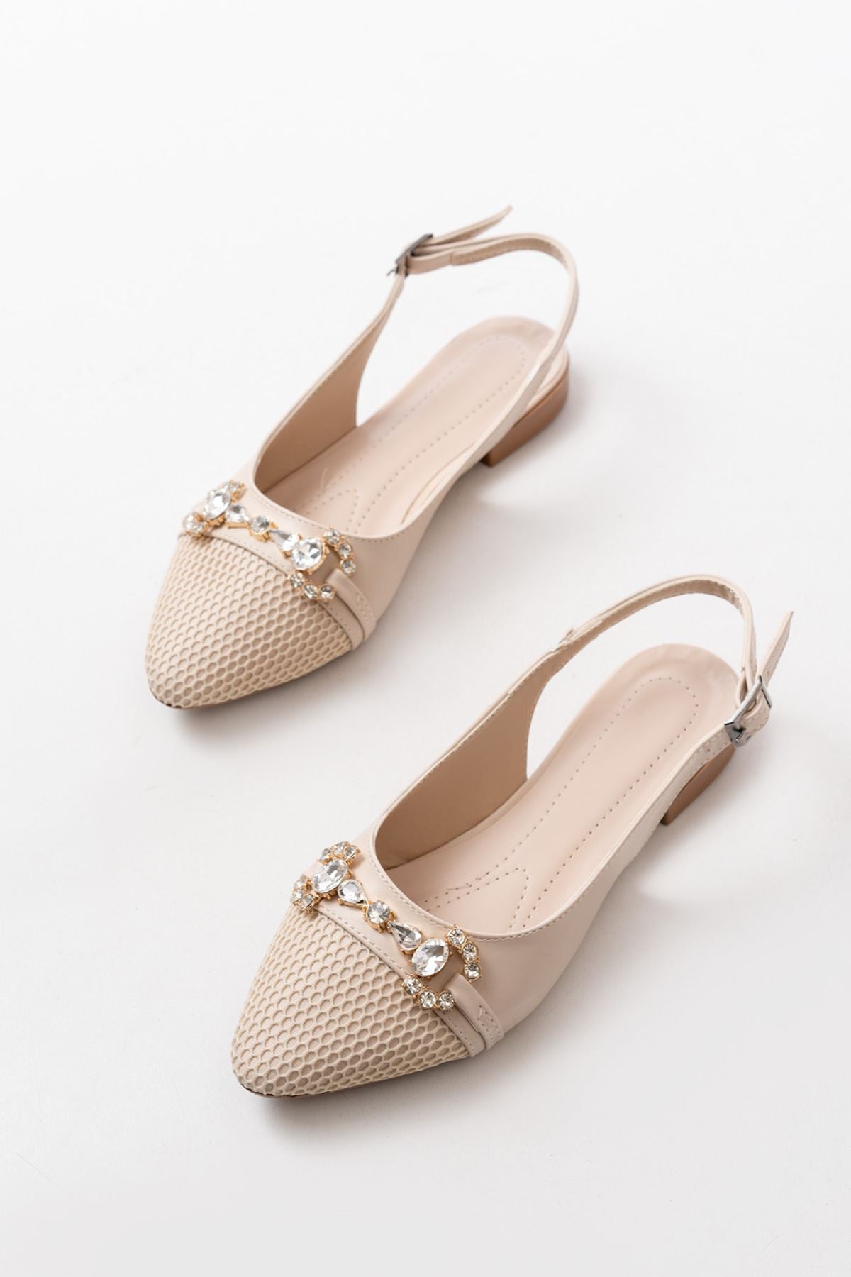 inf - 120günlük fileli taş aksesuarli kadin babet - Justyol