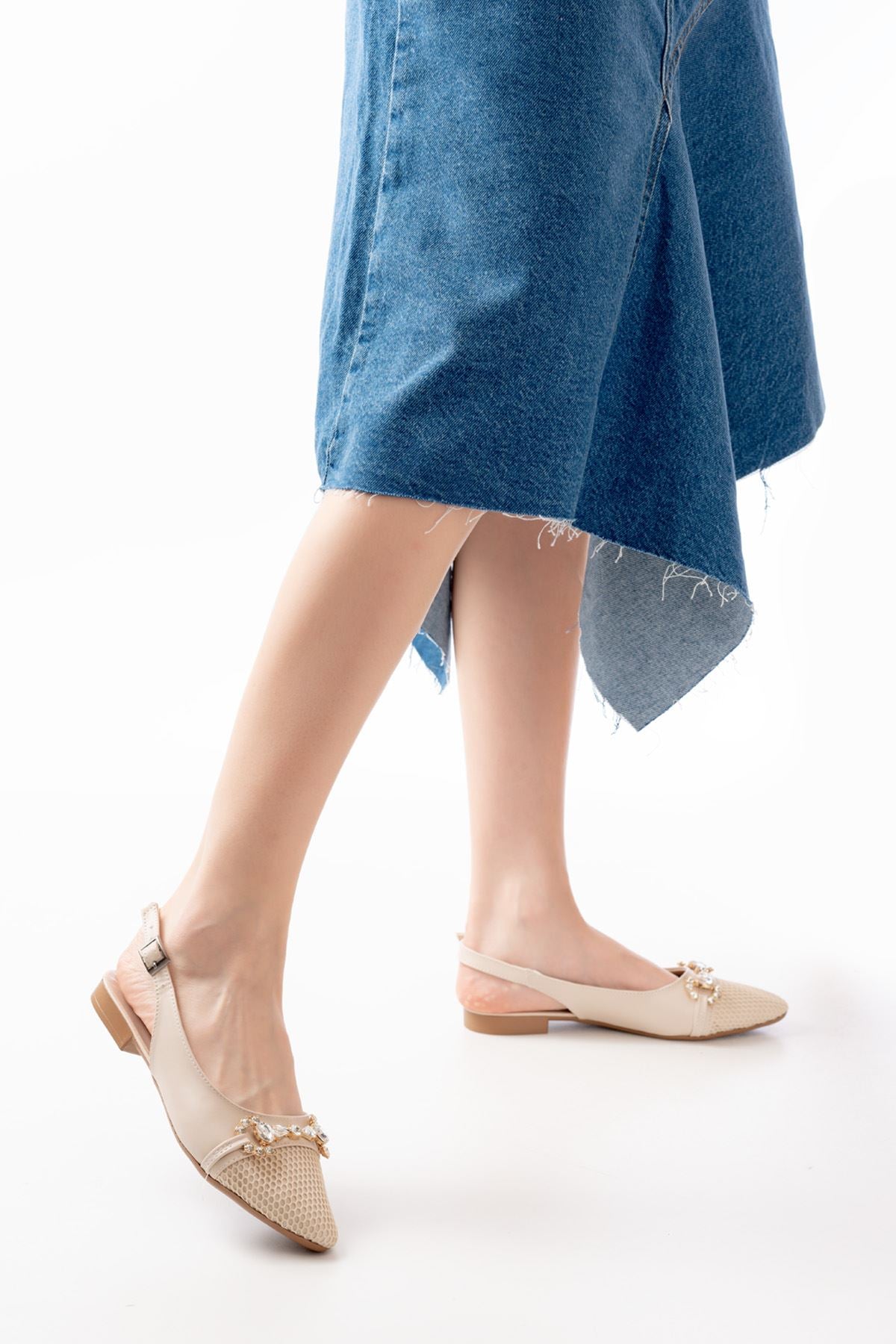 inf - 120günlük fileli taş aksesuarli kadin babet - Justyol