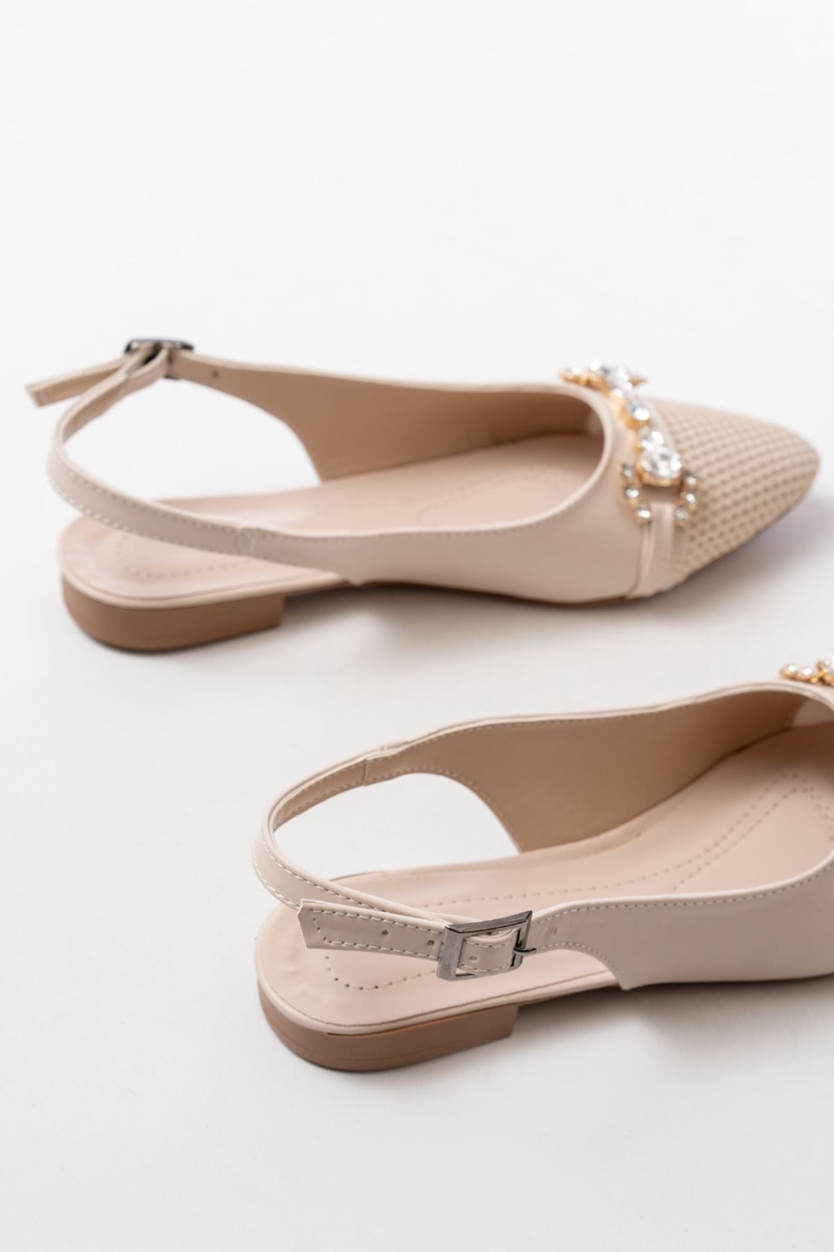 inf - 120günlük fileli taş aksesuarli kadin babet - Justyol