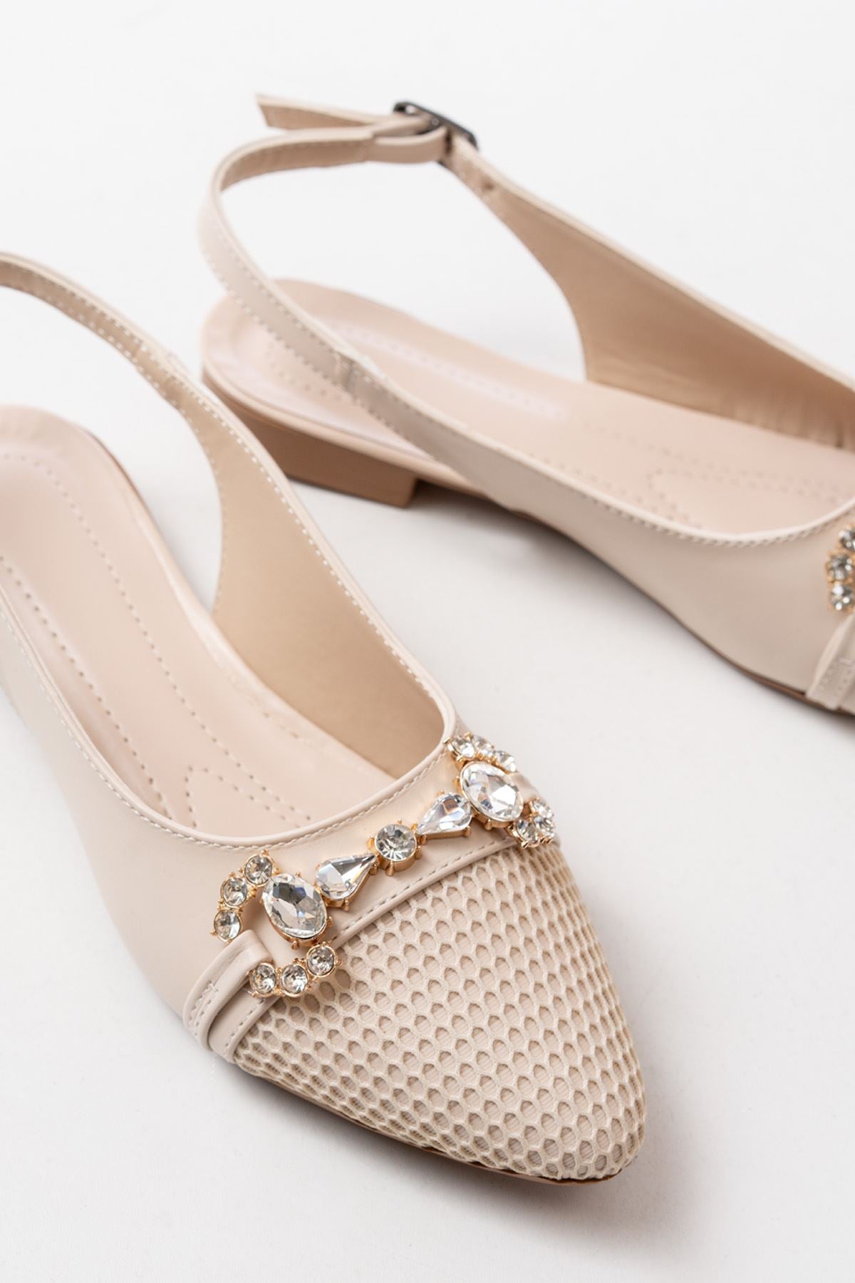 inf - 120günlük fileli taş aksesuarli kadin babet - Justyol