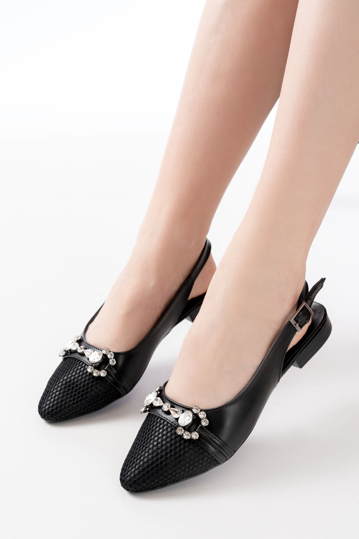 inf - 120günlük fileli taş aksesuarli kadin babet - Justyol