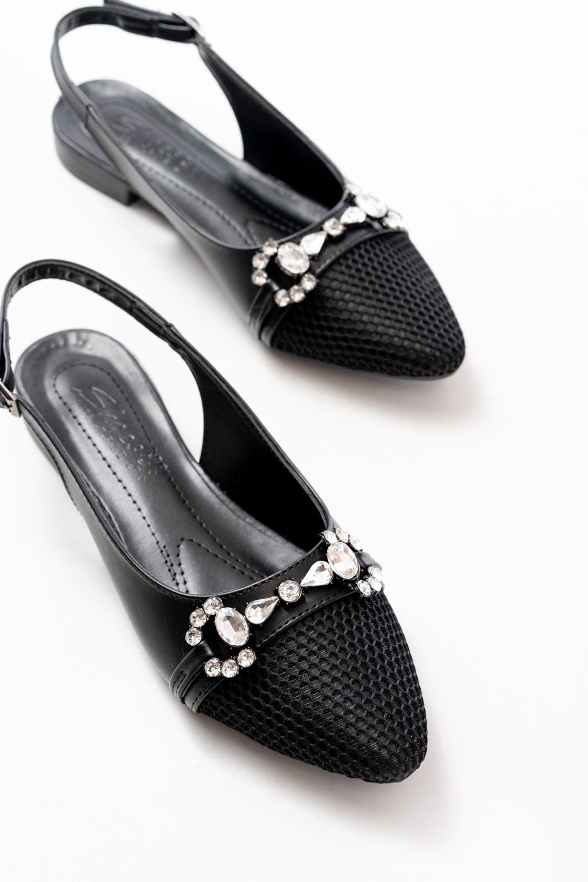 inf - 120günlük fileli taş aksesuarli kadin babet - Justyol