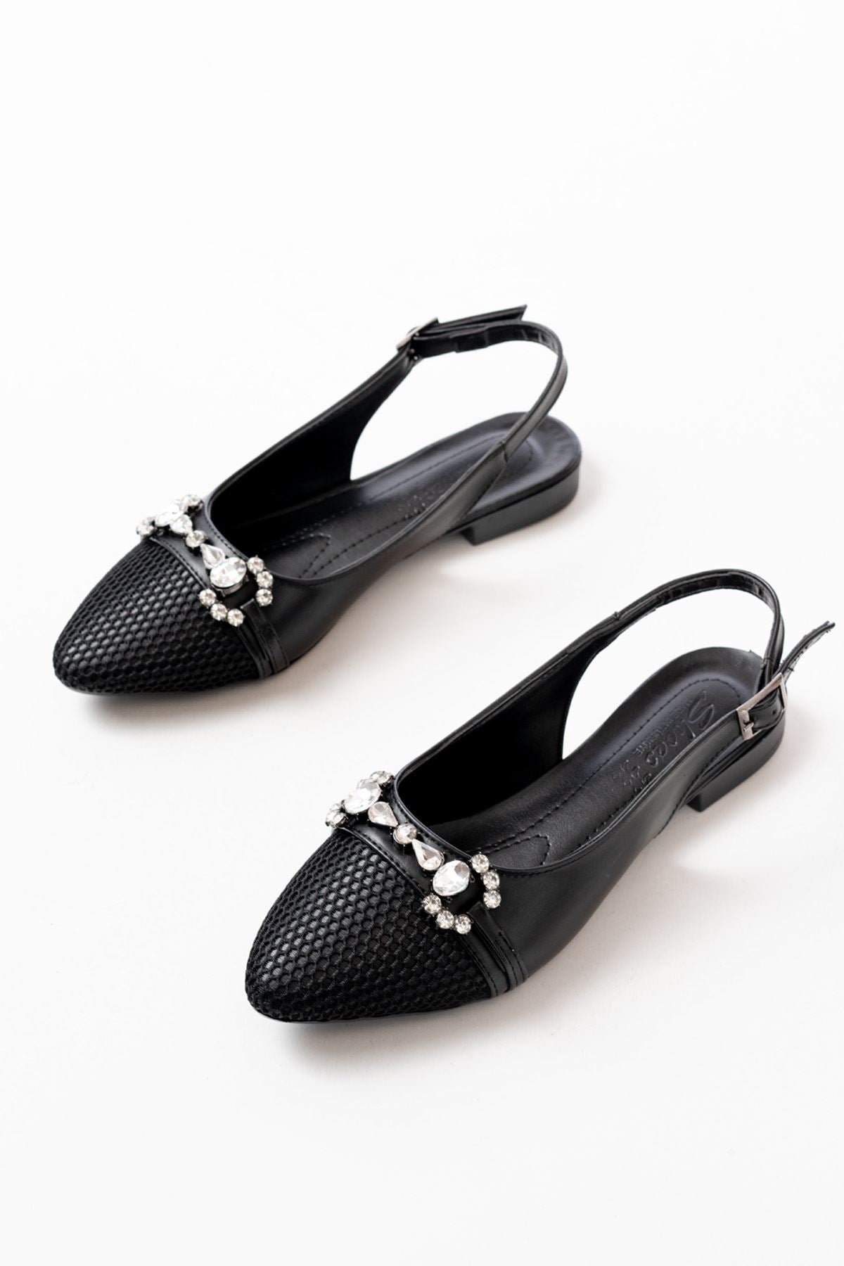 inf - 120günlük fileli taş aksesuarli kadin babet - Justyol