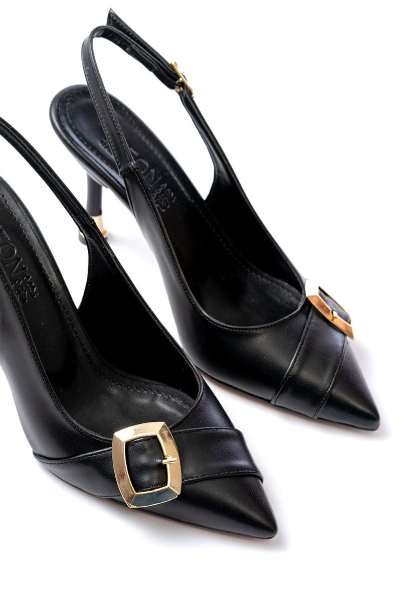 inf-1151Escarpins Slingback Femme Noirs à Talon 11 cm
