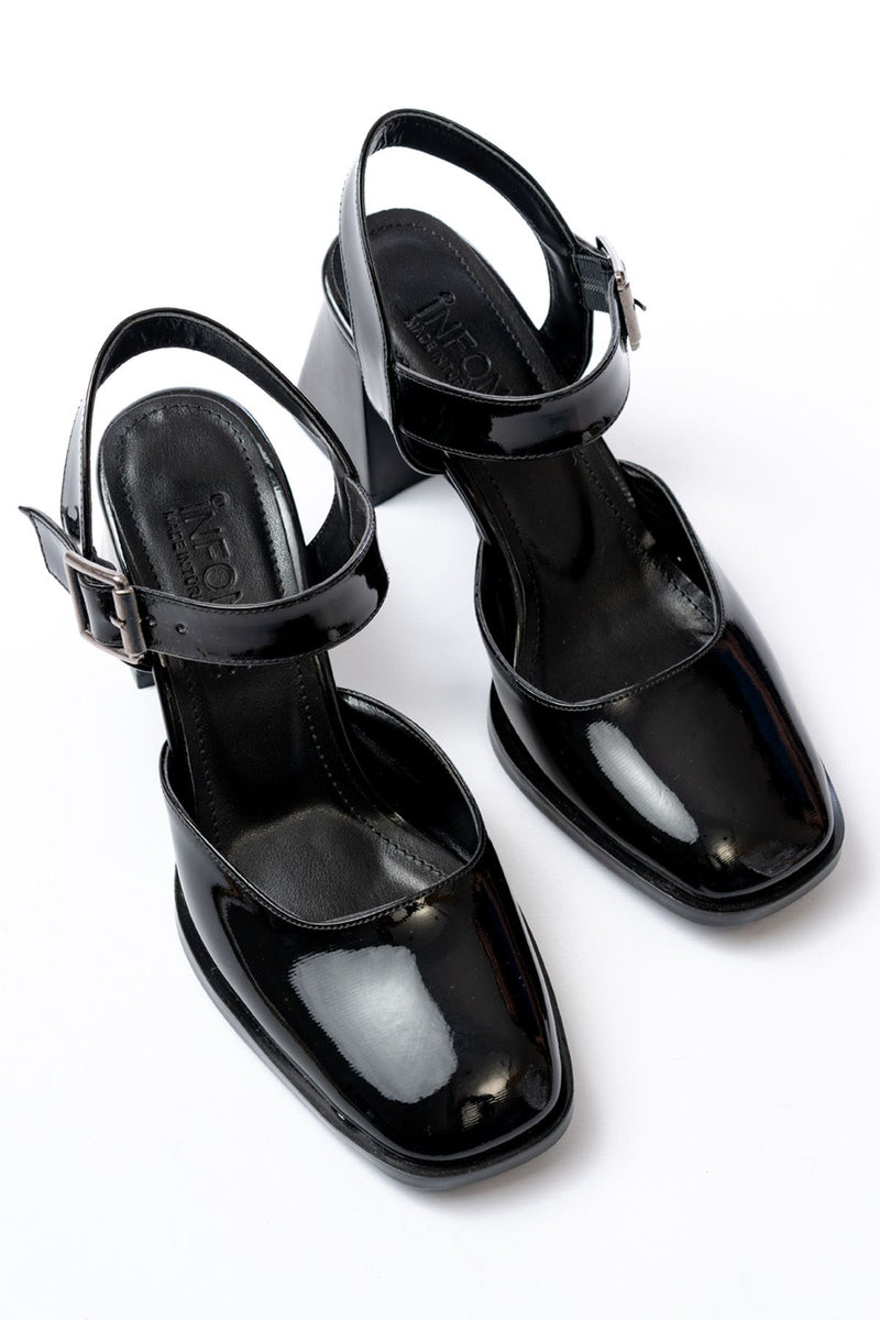 inf-40450Escarpins Femme Vernis à Talon et Bride Arrière