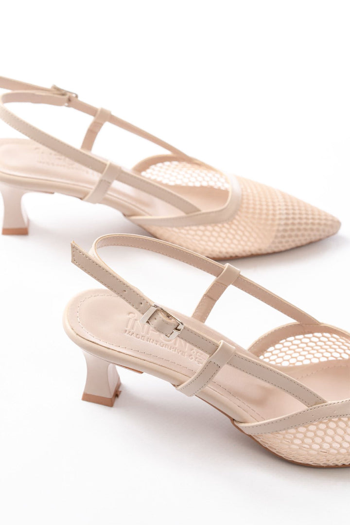 k-607Chaussures Femme à Talon de 7 cm – Ouvertes à l'Arrière avec Détails en Maille