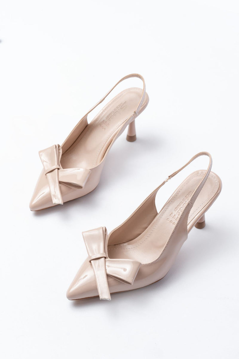 Escarpins femme INF-4501 vernis ouverts à l’arrière avec nœud – Talon 9 cm