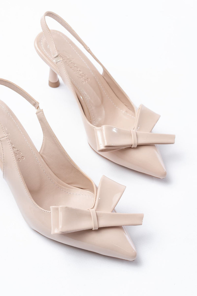 Escarpins femme INF-4501 vernis ouverts à l’arrière avec nœud – Talon 9 cm
