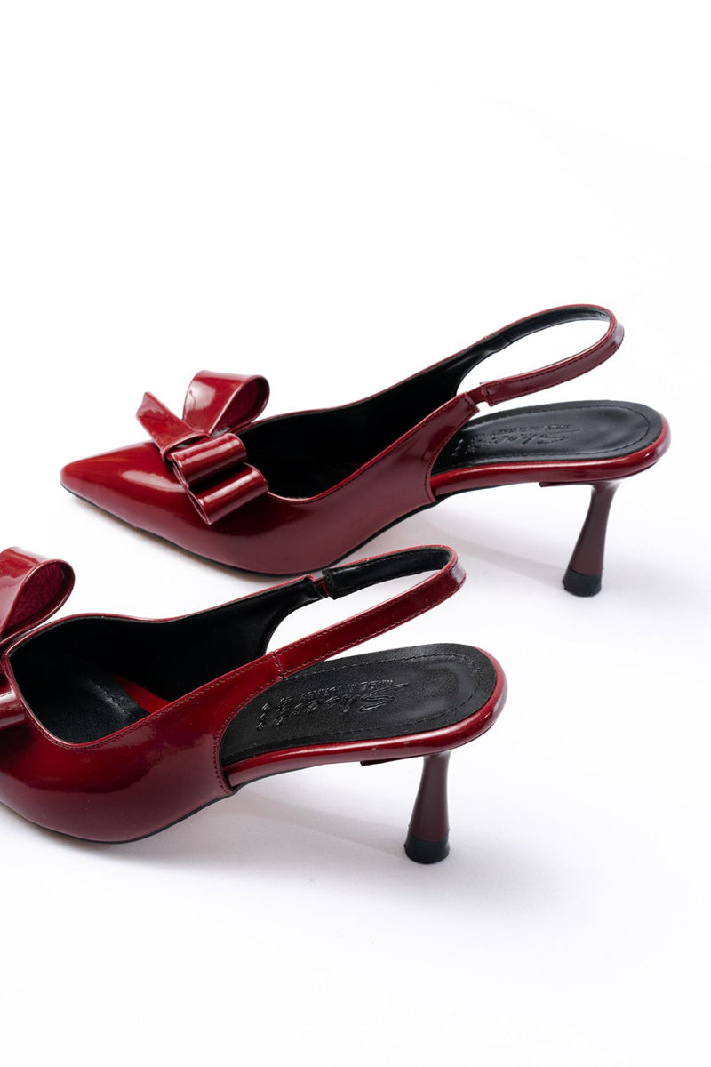Escarpins femme INF-4501 vernis ouverts à l’arrière avec nœud – Talon 9 cm