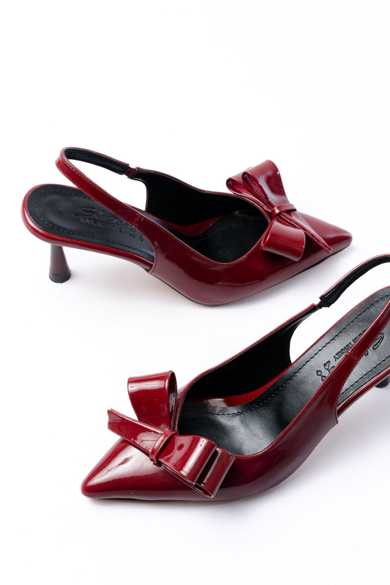 Escarpins femme INF-4501 vernis ouverts à l’arrière avec nœud – Talon 9 cm