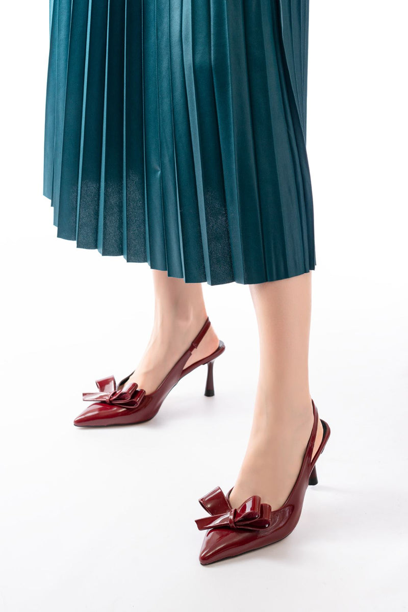 Escarpins femme INF-4501 vernis ouverts à l’arrière avec nœud – Talon 9 cm