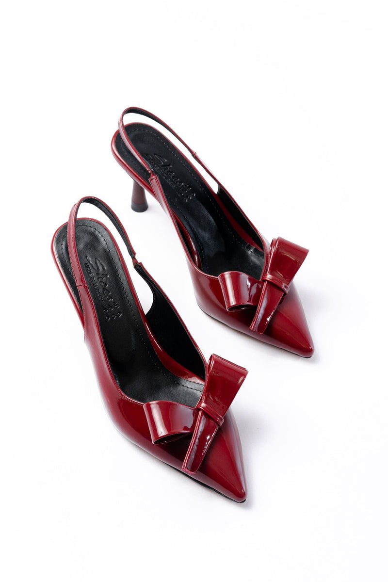 Escarpins femme INF-4501 vernis ouverts à l’arrière avec nœud – Talon 9 cm