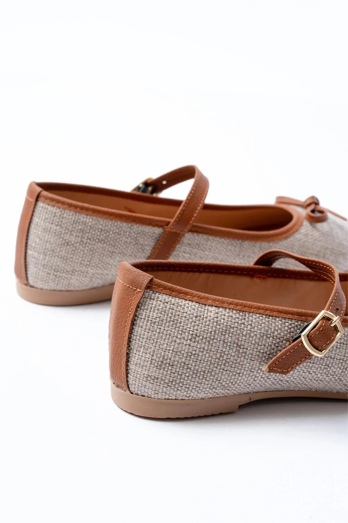 6321 Ballerines femme en tissu effet lin avec bride et boucle - Justyol