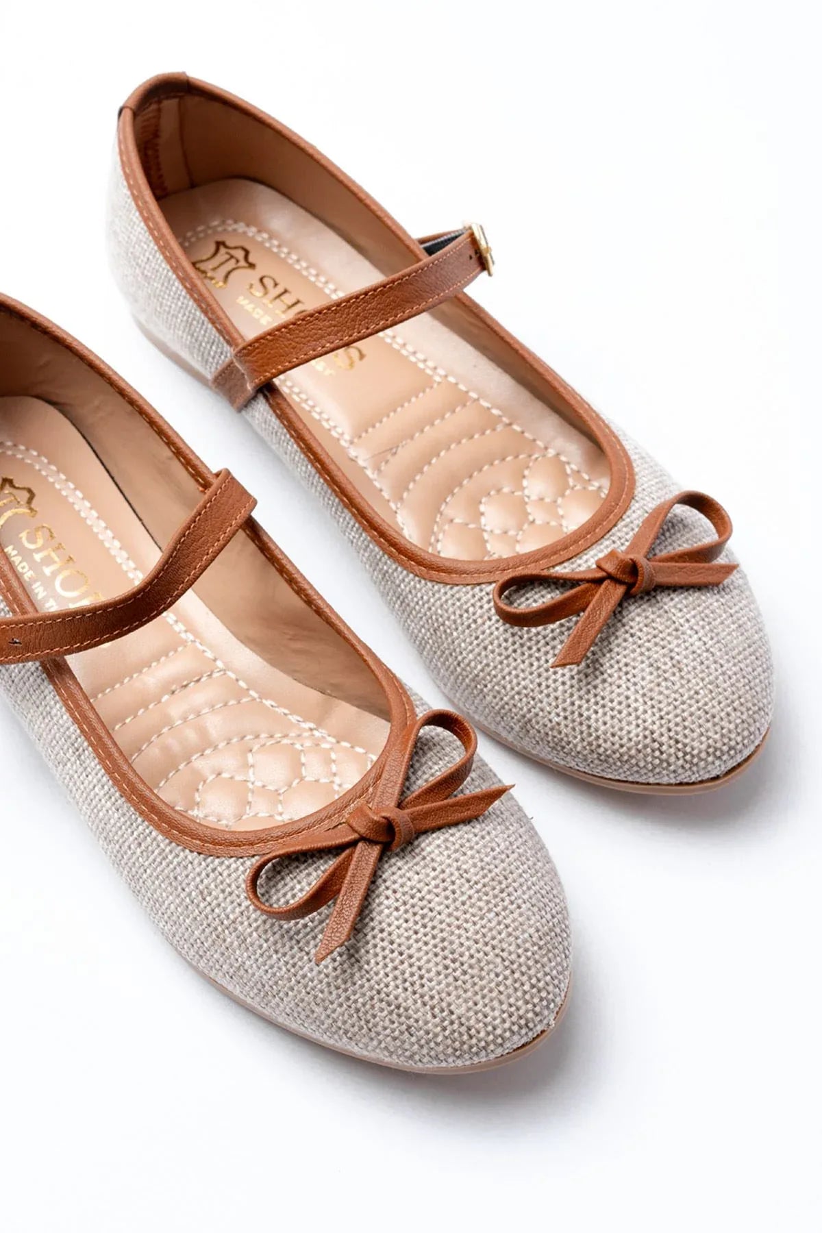 6321 Ballerines femme en tissu effet lin avec bride et boucle - Justyol