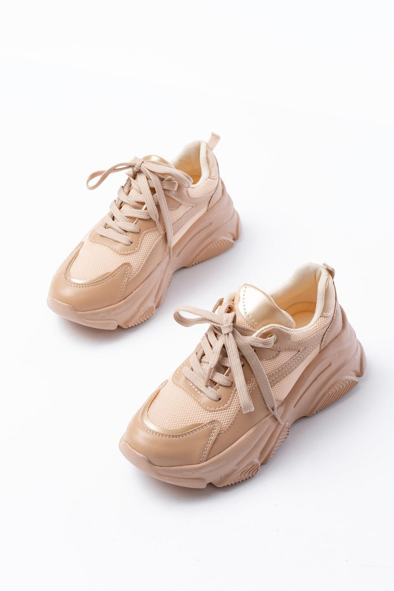 sp-149 Baskets Femme Beige Doré à Plateforme