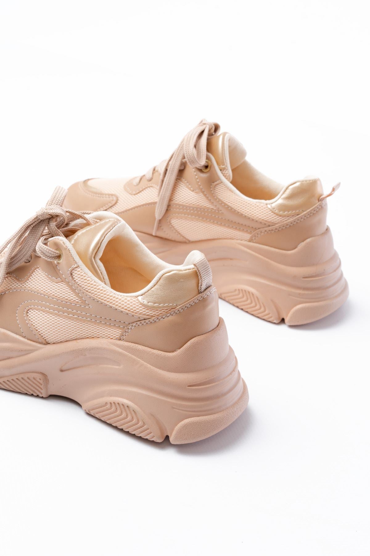 sp - 149 nut gold bağcikli fileli günlük spor ayakkabi - Justyol